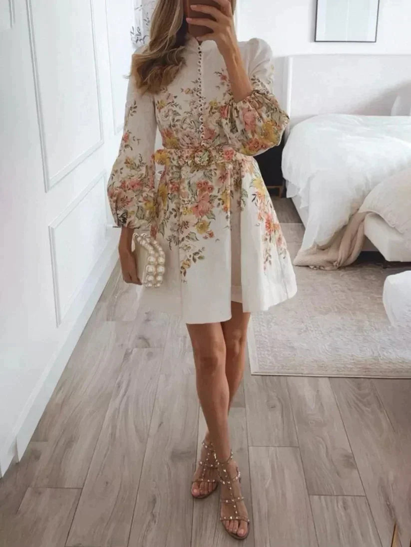 Damen-Blumen-Druck-Midi-Kleid
