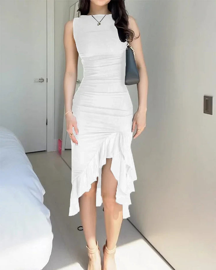 Damen ärmelloses Midikleid mit Rüschensaum
