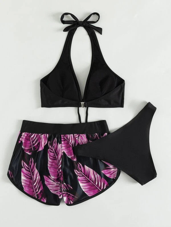 Damen Zweiteiler Bikini mit Haltertop und passendem Shorts