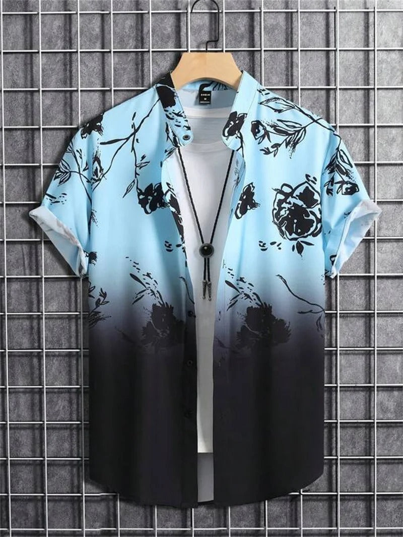 Herren Kurzarm-Hemd mit Knopfleiste und Print