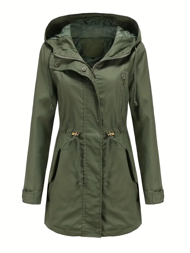 Damen Lange Regenjacke Mit Reißverschluss | Langarm
