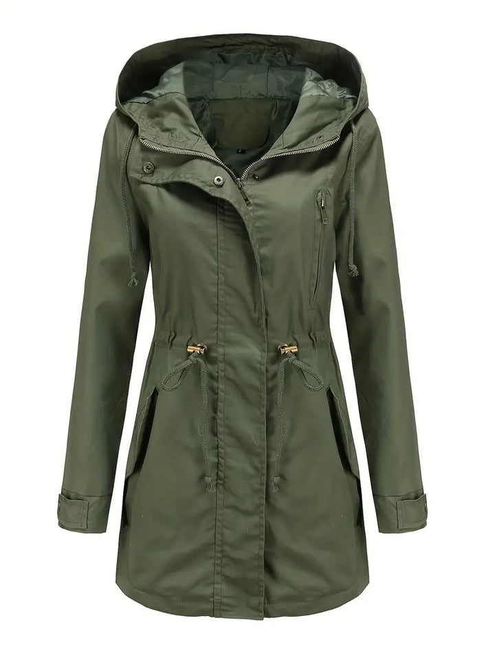 Damen Lange Regenjacke Mit Reißverschluss | Langarm