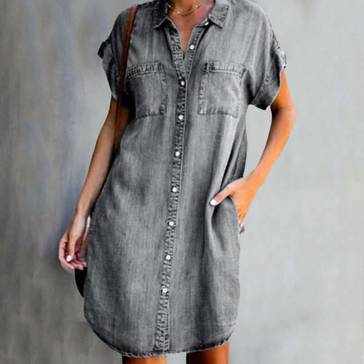 Damen-Jeans-Midikleid mit Knopfleiste