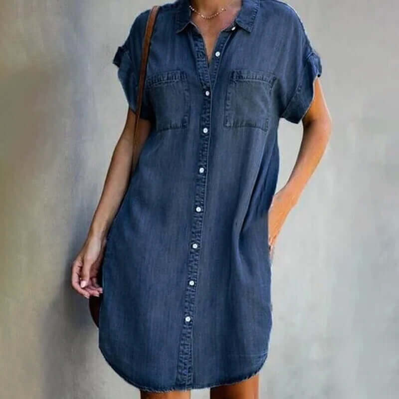 Damen-Jeans-Midikleid mit Knopfleiste