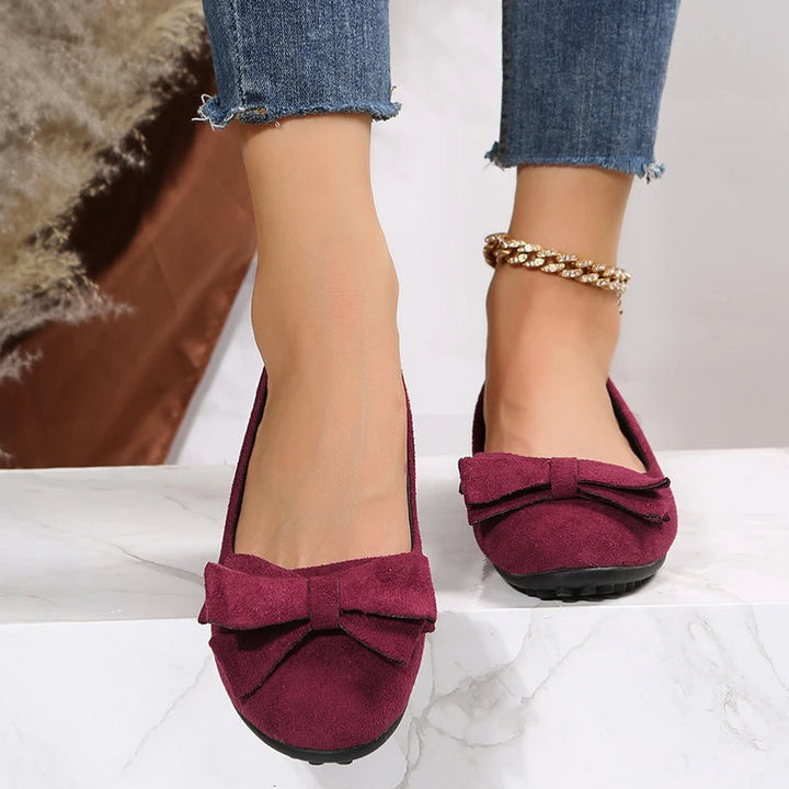 Damen Wildleder Flache Schuhe mit Schleife und Strukturierter Sohle