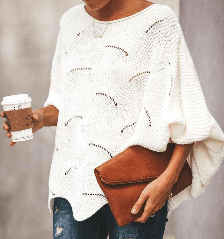Damen Strickpullover mit Lochmuster