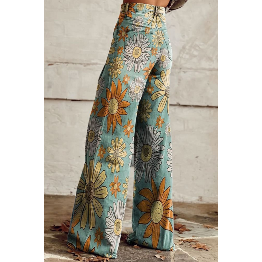 Damen Freizeitjeans Mit Weitem Bein | Geblümt