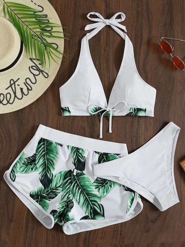 Damen Zweiteiler Bikini mit Haltertop und passendem Shorts