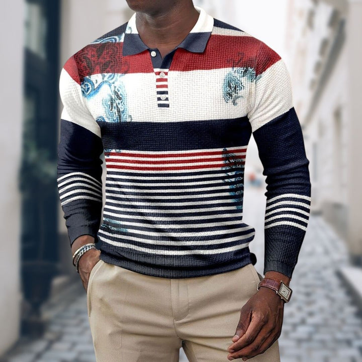 Herren-Langarm-Poloshirt mit Knopfleiste