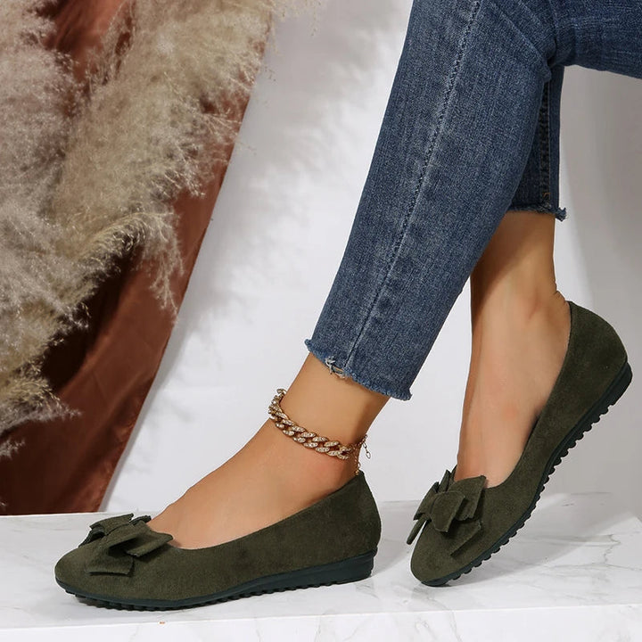 Damen Wildleder Flache Schuhe mit Schleife und Strukturierter Sohle