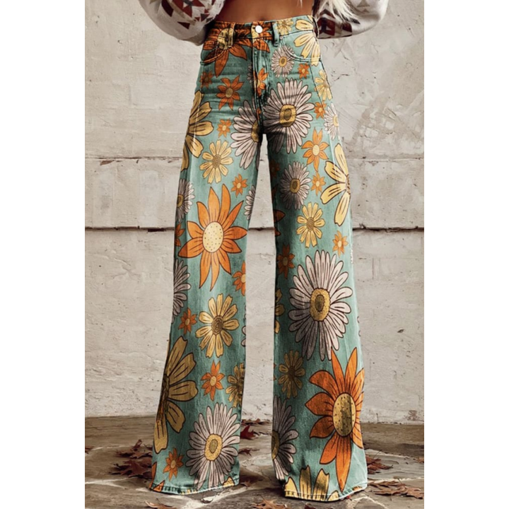 Damen Freizeitjeans Mit Weitem Bein | Geblümt