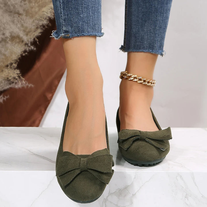 Damen Wildleder Flache Schuhe mit Schleife und Strukturierter Sohle
