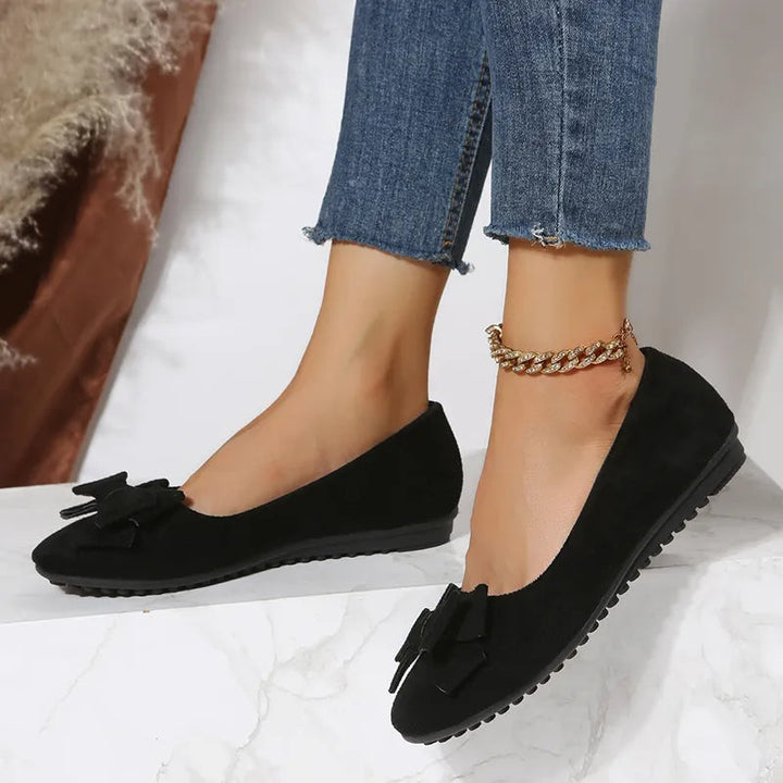 Damen Wildleder Flache Schuhe mit Schleife und Strukturierter Sohle