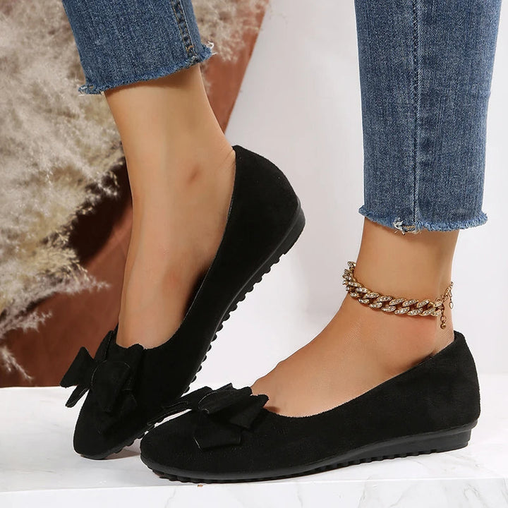 Damen Wildleder Flache Schuhe mit Schleife und Strukturierter Sohle