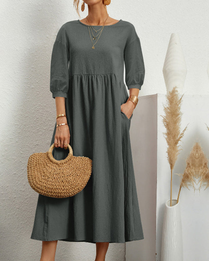 Damen Midikleid mit Rundhalsausschnitt und Taschen