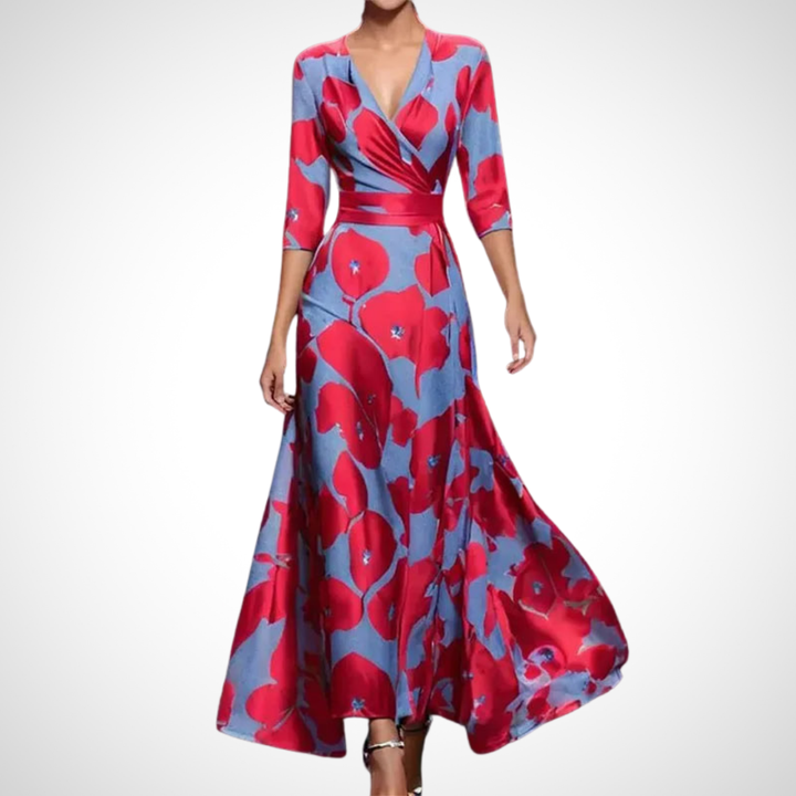 Langes Wickelkleid mit V-Ausschnitt für Damen