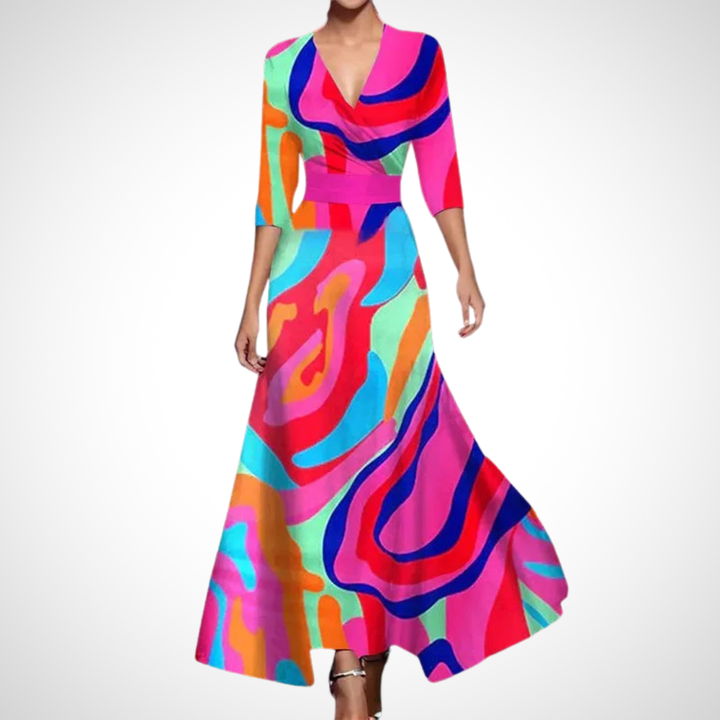 Langes Wickelkleid mit V-Ausschnitt für Damen