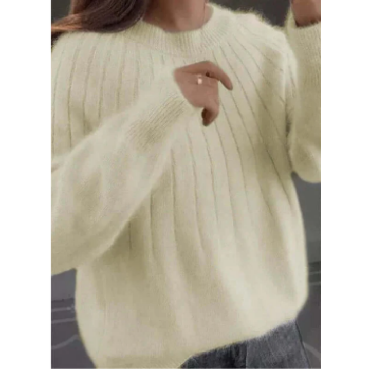 Damen Gestrickter Pullover Mit Rundhalsausschnitt | Langarm