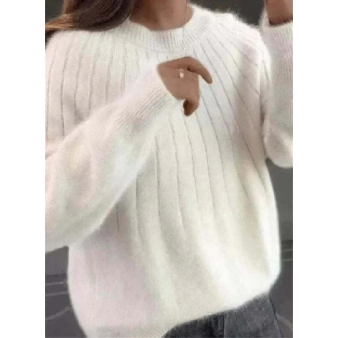 Damen Gestrickter Pullover Mit Rundhalsausschnitt | Langarm