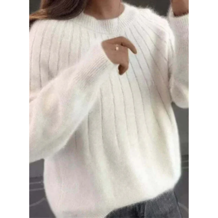 Damen Gestrickter Pullover Mit Rundhalsausschnitt | Langarm