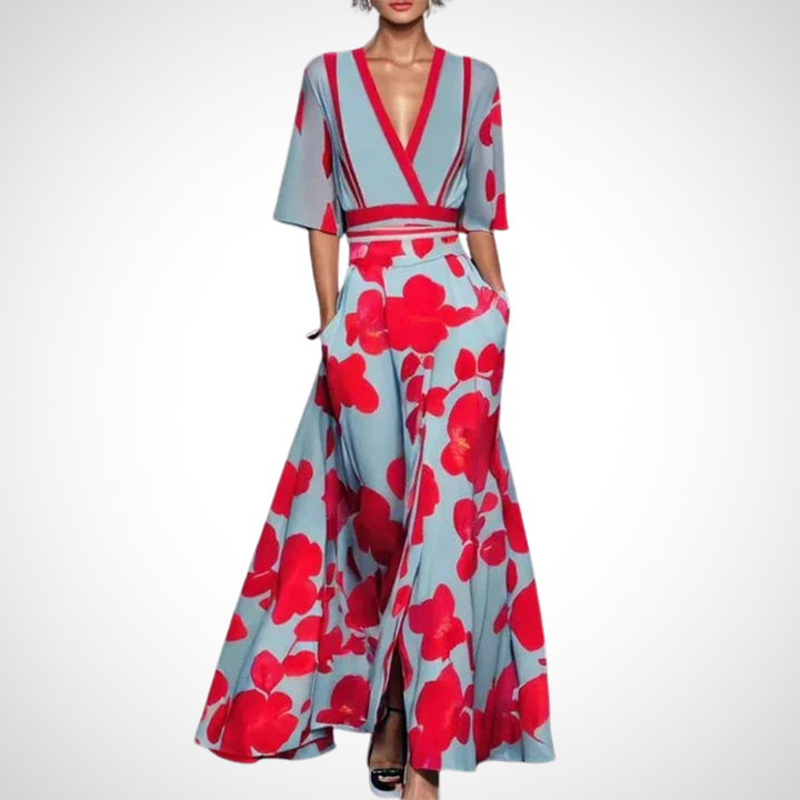 Langes Wickelkleid mit V-Ausschnitt für Damen