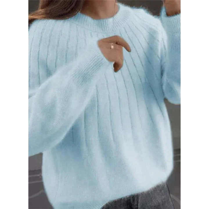 Damen Gestrickter Pullover Mit Rundhalsausschnitt | Langarm