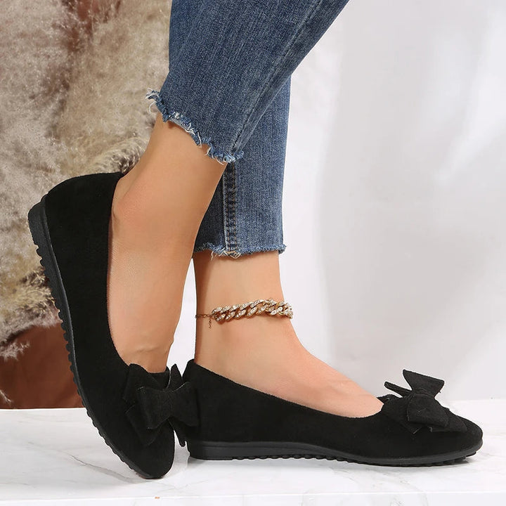 Damen Wildleder Flache Schuhe mit Schleife und Strukturierter Sohle