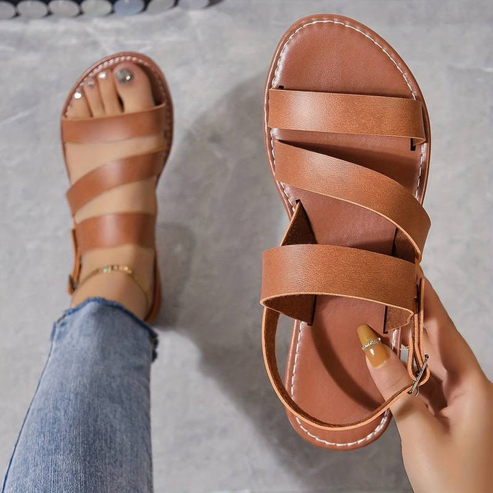 Damen-Sandalen mit flacher Sohle und veganen Kreuzriemen
