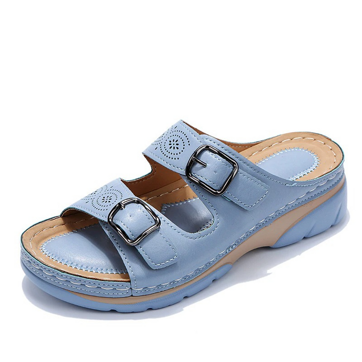 Damen Sommer Zweifarbige Slidesandalen mit Schnallen and Ausschnittdetails