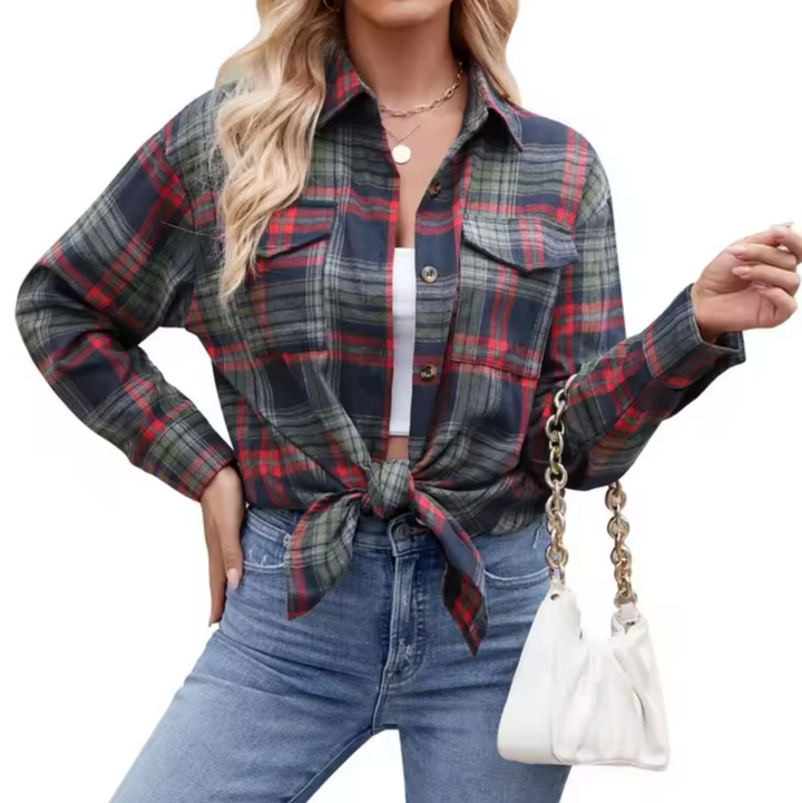 Kariertes Button-Down-Hemd für Frauen