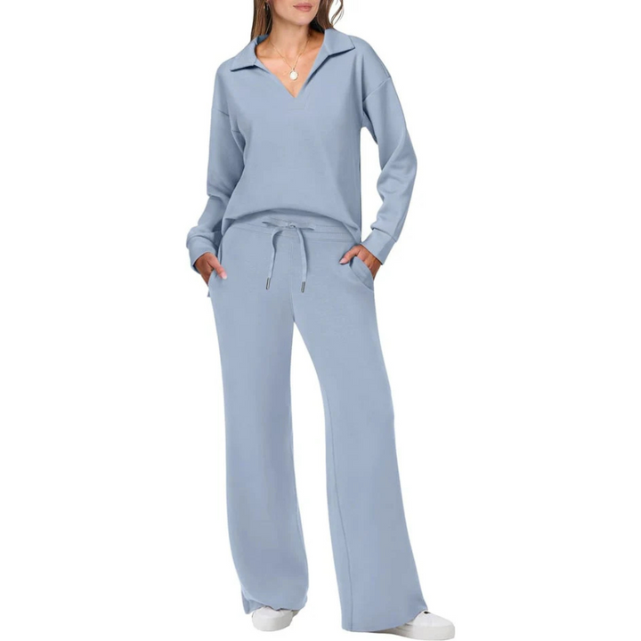 Damen Loungewear Mit V-ausschnitt-top Und Locker Sitzender Hose | Stilvoll
