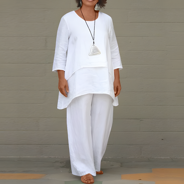 Damen Leinen-Set mit Oberteil und Hose