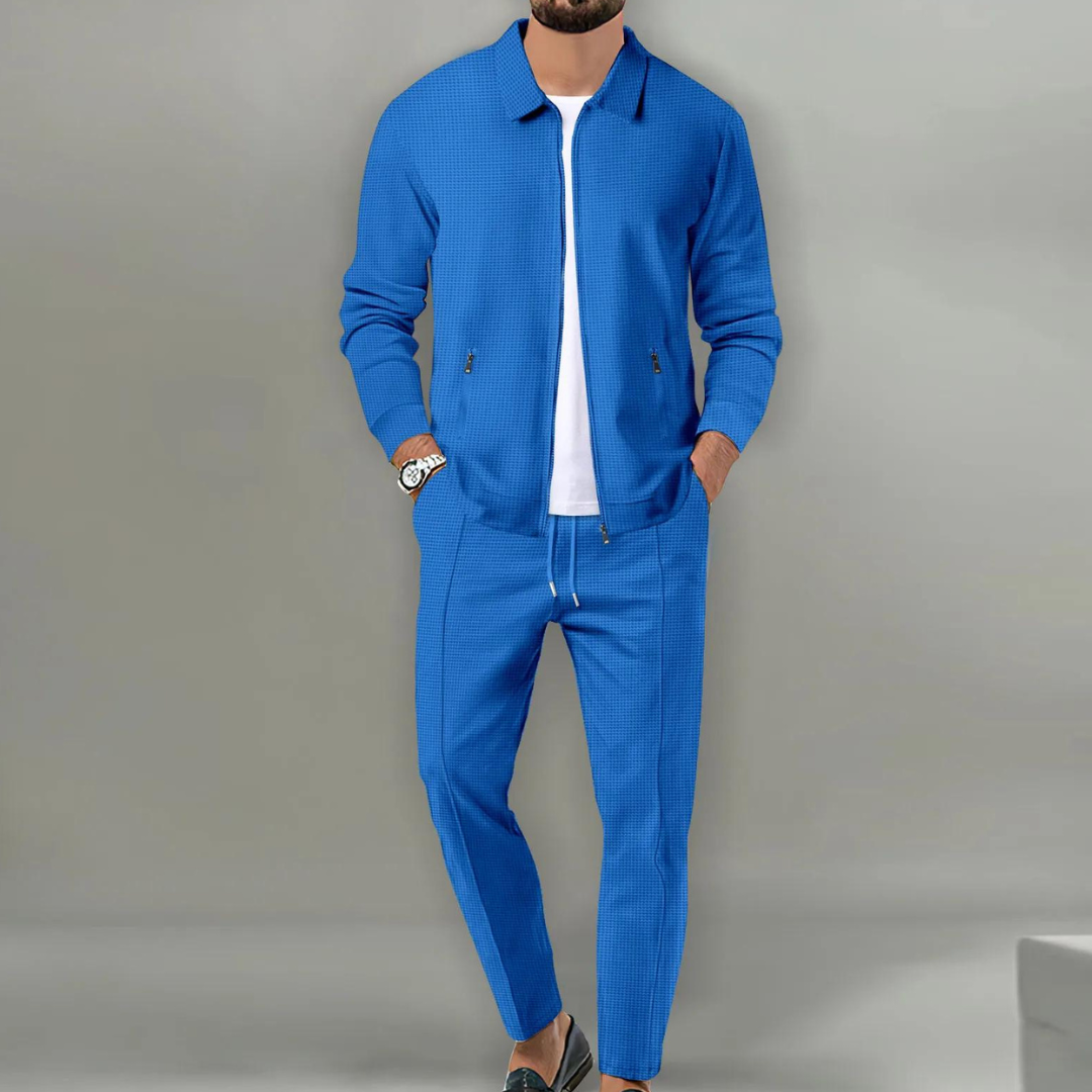 Herren Waffelstrick-Reißverschluss Jackett und Hosen Set