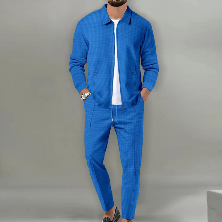 Herren Waffelstrick-Reißverschluss Jackett und Hosen Set