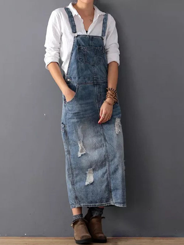 Denim-Midi-Overallkleid für Damen