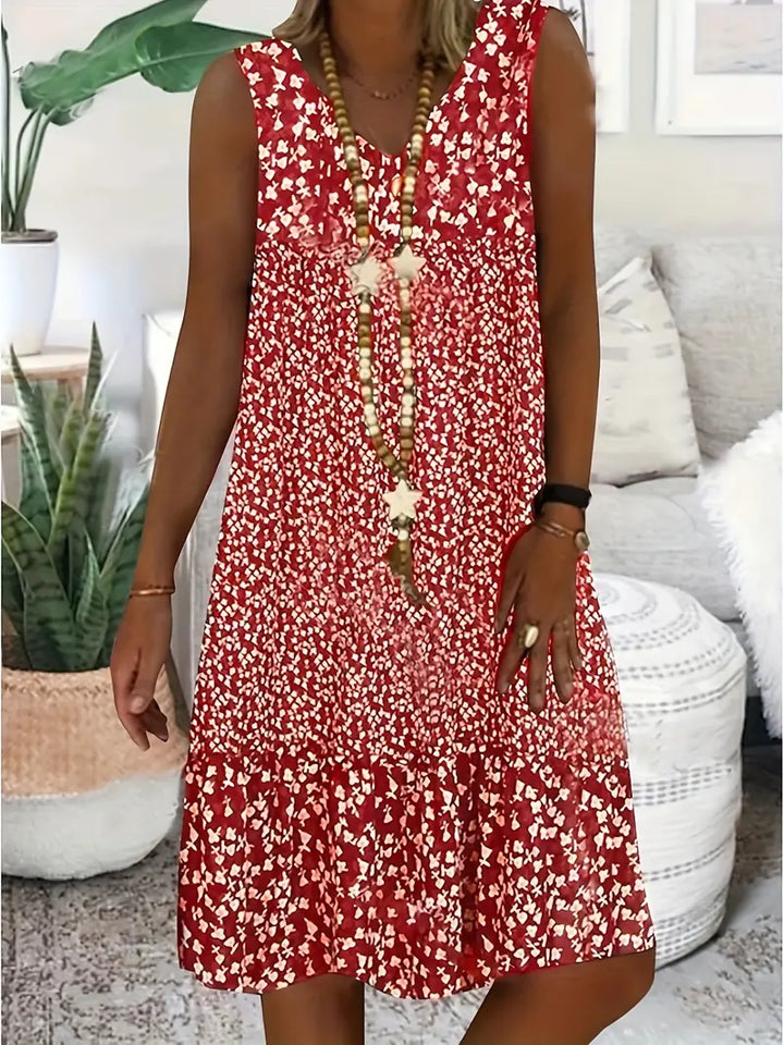 Damen-Midikleid ohne Ärmel mit V-Ausschnitt und Blumenmuster
