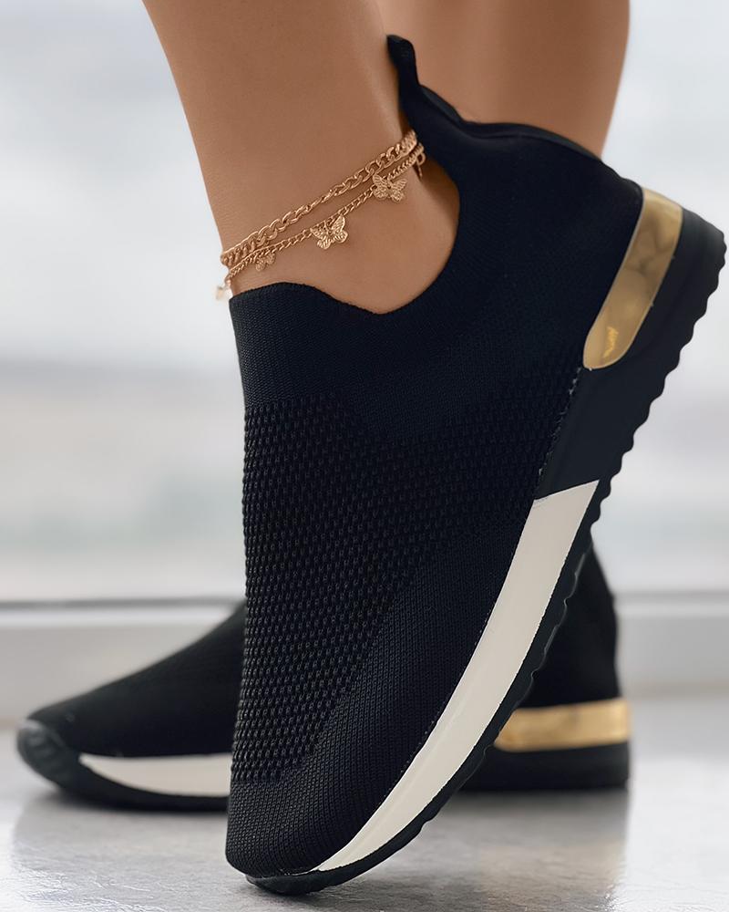 Damen Stricksneaker mit goldfarbenem Akzent