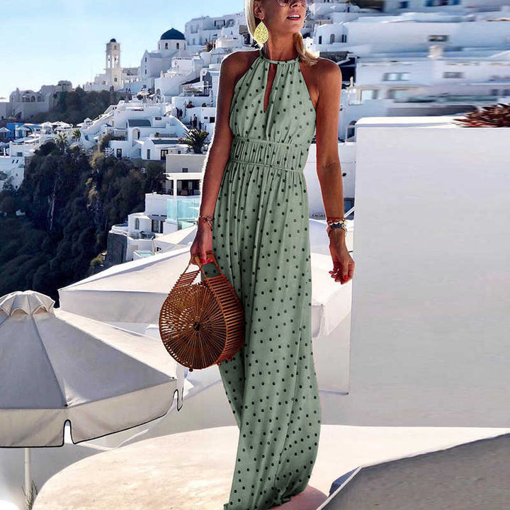 Damen ärmelloses Boho-Maxikleid mit Neckholder-Ausschnitt