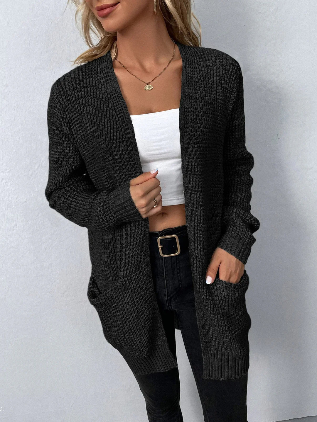 Damen Strickjacke Mit Langem Ärmel | Mit Tasche