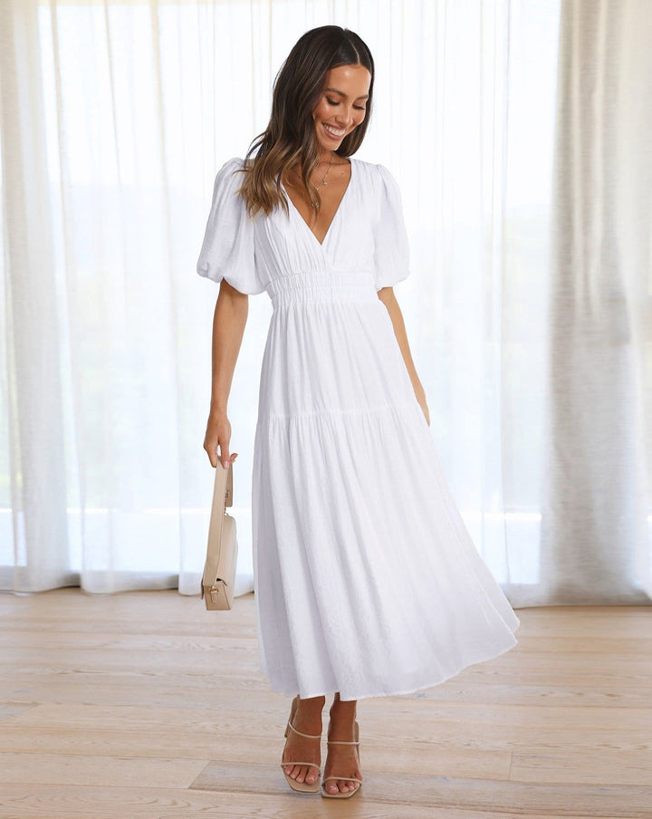 Damen-Midikleid mit Stufenrock und Puffärmeln