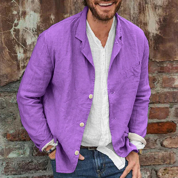 Herren Leinen Sommerblazer mit langen Ärmeln und Knopfverschluss