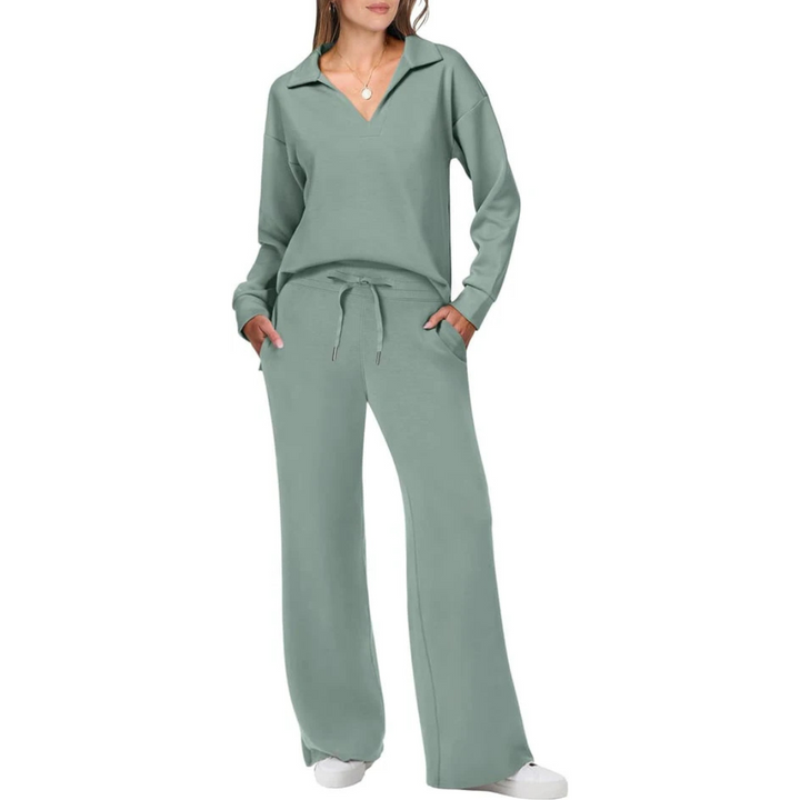 Damen Loungewear Mit V-ausschnitt-top Und Locker Sitzender Hose | Stilvoll
