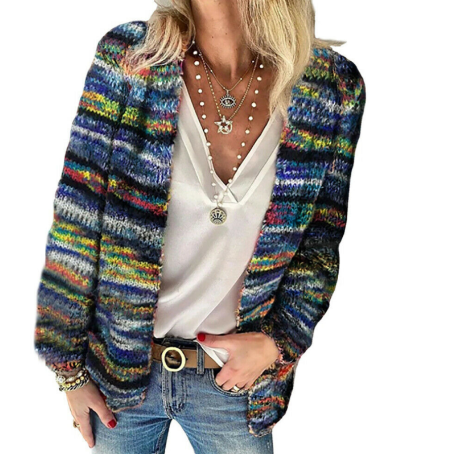 Damen Mehrfarbige Strickjacke | Offen Vorne