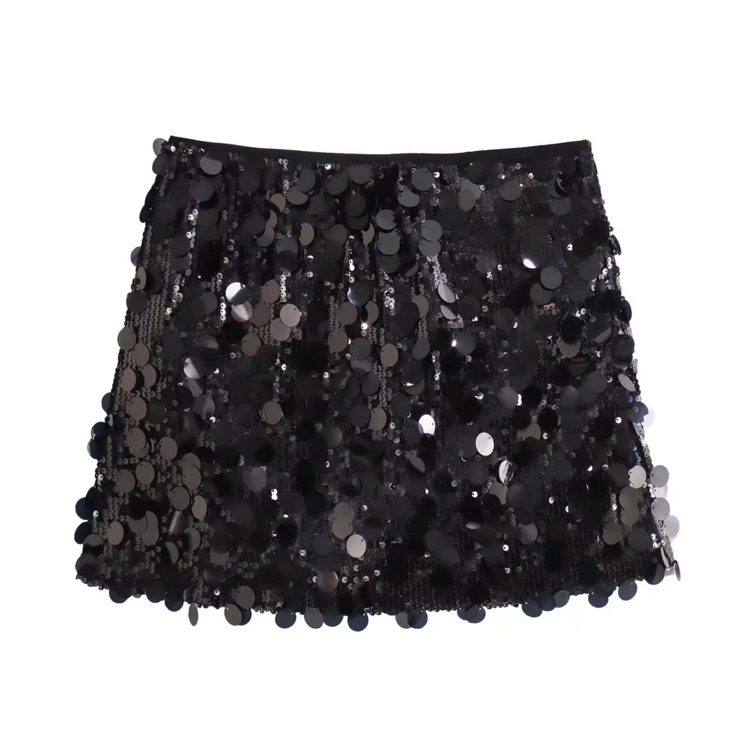 Damen Pailletten Minirock mit A-Linien-Design
