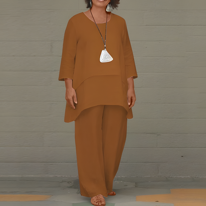 Damen Leinen-Set mit Oberteil und Hose