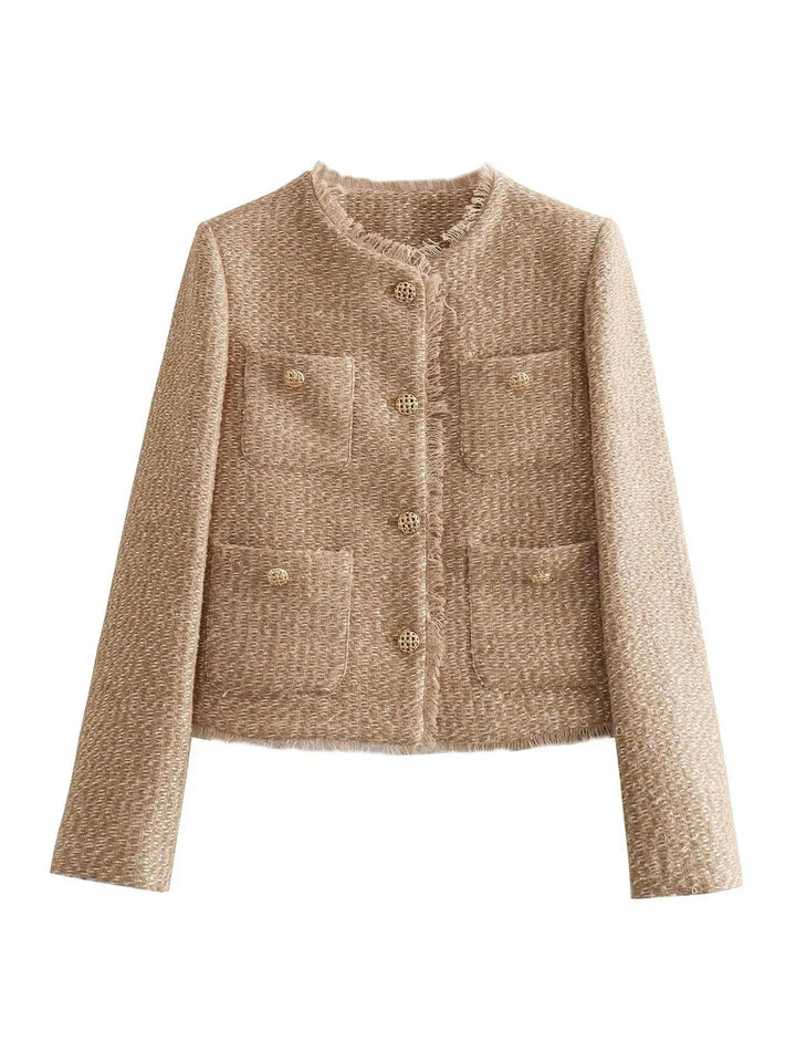 Lässige Tweedjacke Für Damen | Knopfdetail