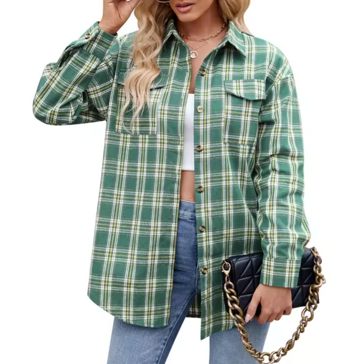 Kariertes Button-Down-Hemd für Frauen