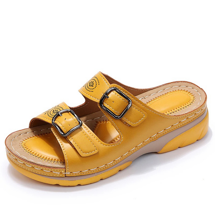 Damen Sommer Zweifarbige Slidesandalen mit Schnallen and Ausschnittdetails