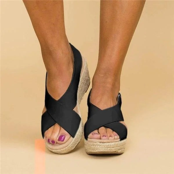 Damen Sommer Offener Zehenpartie Keilsandalen mit überkreuztem Design