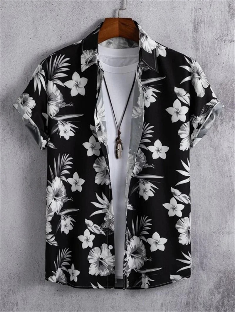 Herren Kurzarm-Hemd mit Knopfleiste und Print